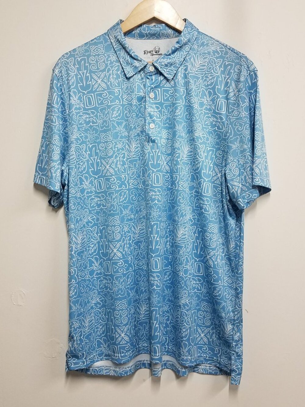 Reyn Spooner Hawaiian Polo Blue Mens XL Tapaloha Performance brrr Cooling Fabric